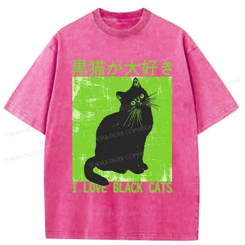 Tokyo-Tiger I Love Black Cats Washed T-Shirt