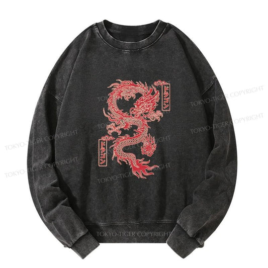 Tokyo-Tiger Dragon With Ball Totem Washed Sweatshirt