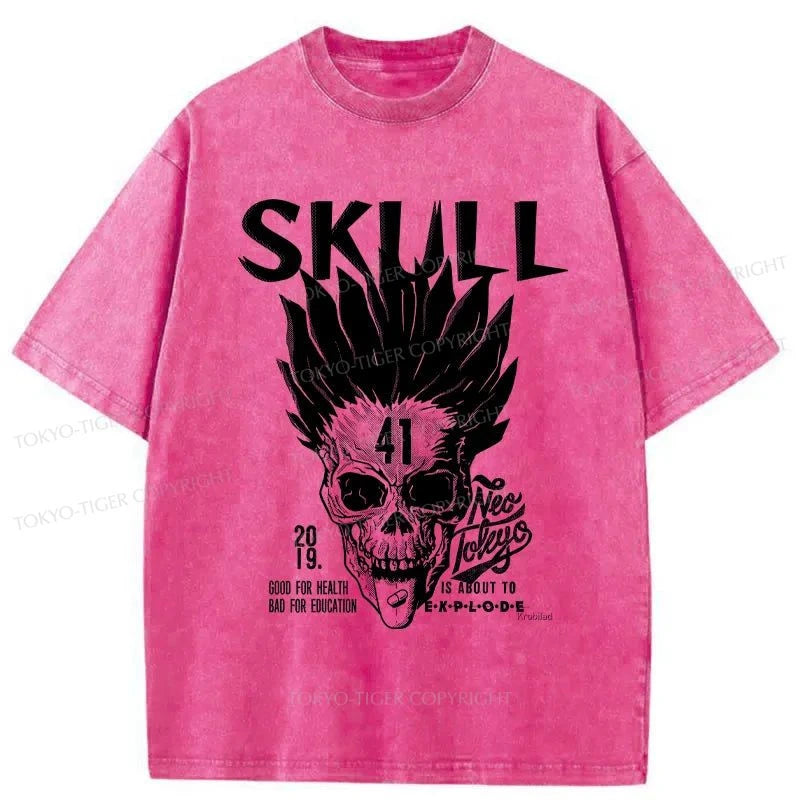 Tokyo-Tiger Japanese Scary Skull Washed T-Shirt