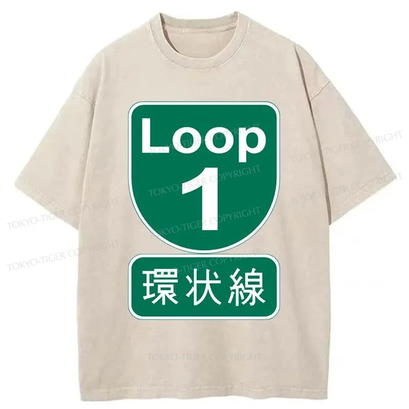 Tokyo-Tiger Osaka Loop Road Sign Japan Washed T-Shirt