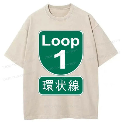 Tokyo-Tiger Osaka Loop Road Sign Japan Washed T-Shirt