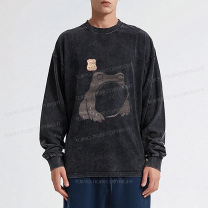 Tokyo-Tiger Matsumoto Hoji woodblock print frog Washed Long Sleeve T-Shirt