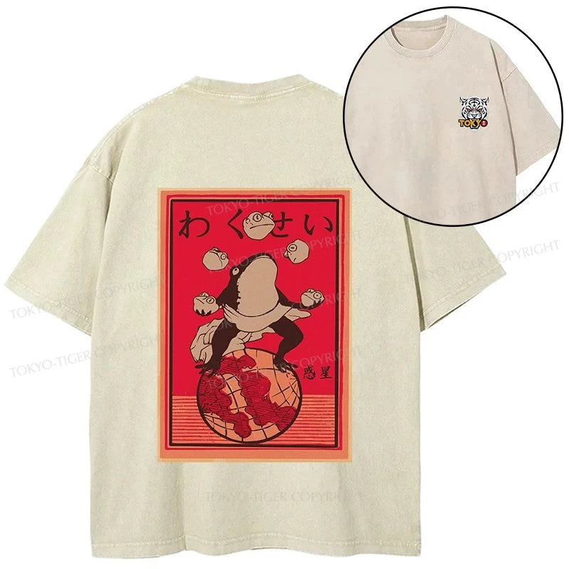 Tokyo-Tiger Wakusei Frog Funny Front Back Washed T-Shirt