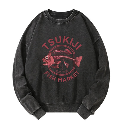 Tokyo-Tiger Tokyo Tsukiji Fish Market Vintage Japan Washed Sweatshirt