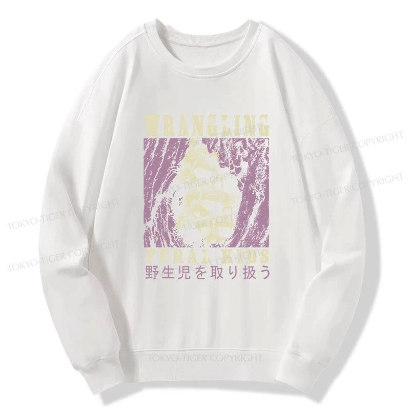 Tokyo-Tiger Wrangling Feral Raccoon Kids Sweatshirt