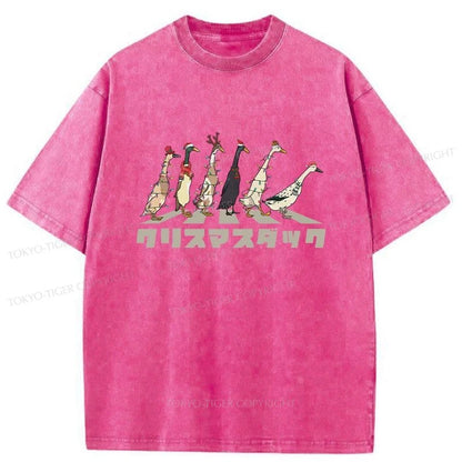 Tokyo-Tiger Funny Christmas Ducks Washed T-Shirt