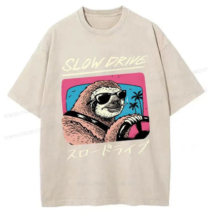 Tokyo-Tiger Slow Drive Sloth Washed T-Shirt