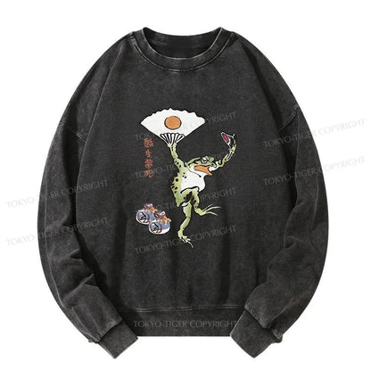 Tokyo-Tiger Dancing Frog Japanese Washed Sweatshirt