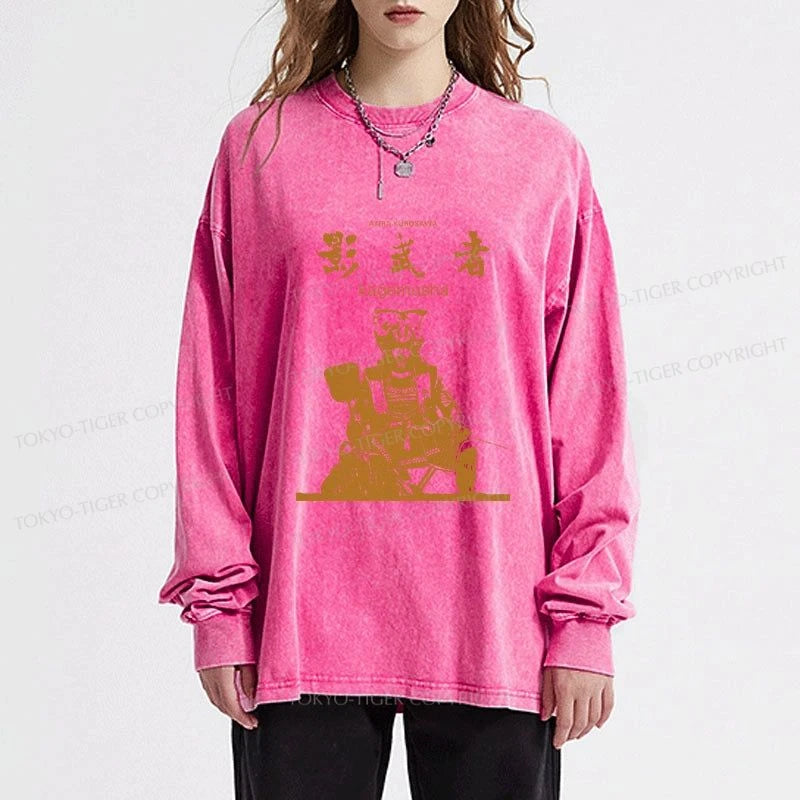 Tokyo-Tiger Japanese Shadow Samurai Washed Long Sleeve T-Shirt