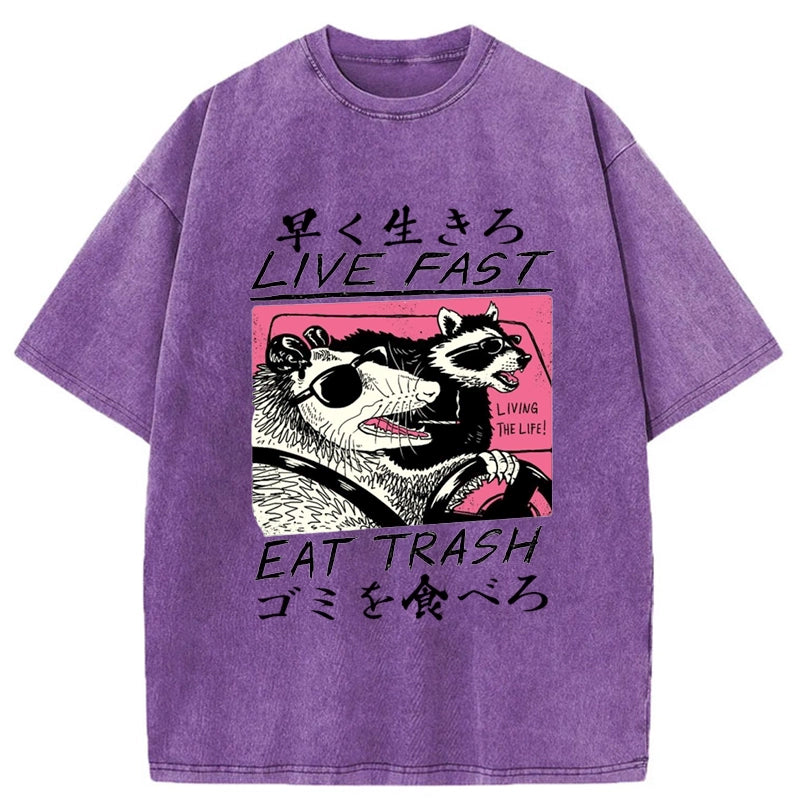 Tokyo-Tiger Live Fast  Eat Trash Washed T-Shirt