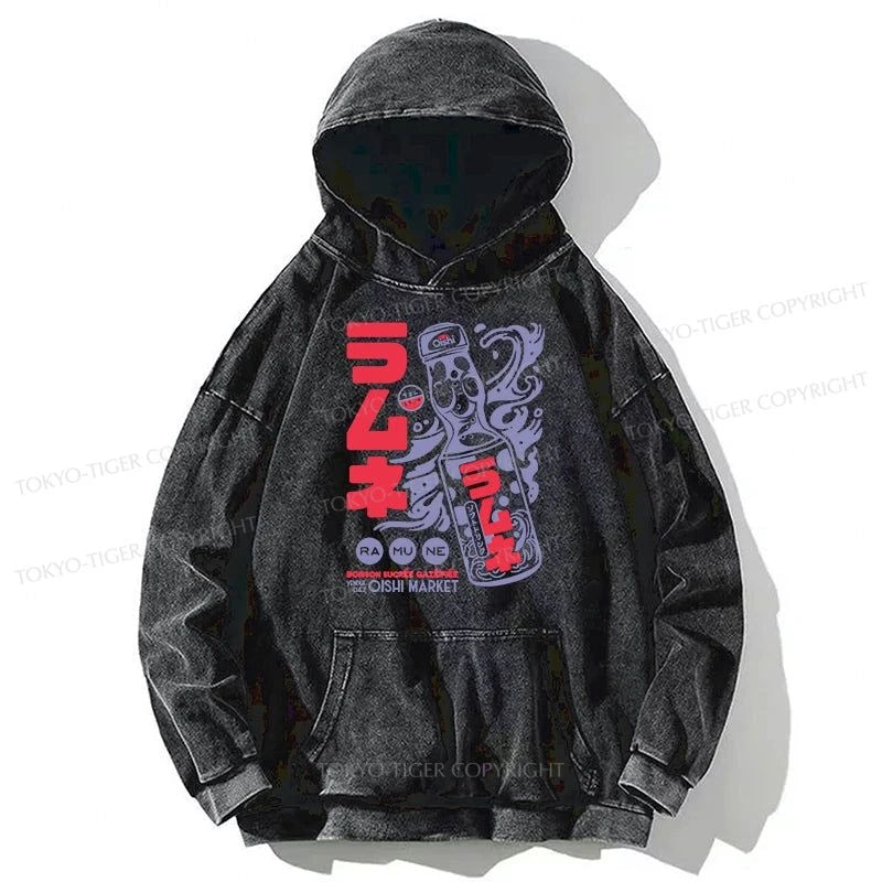 Tokyo-Tiger Ramune Print Japanese Washed Hoodie