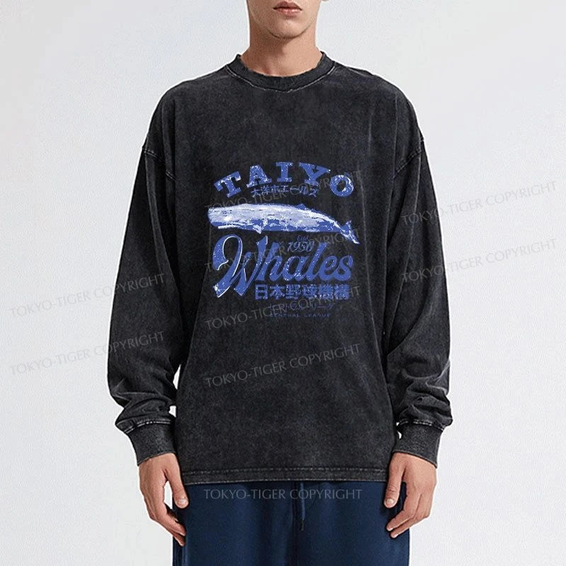 Tokyo-Tiger Japan Taiyo Whales Washed Long Sleeve T-Shirt