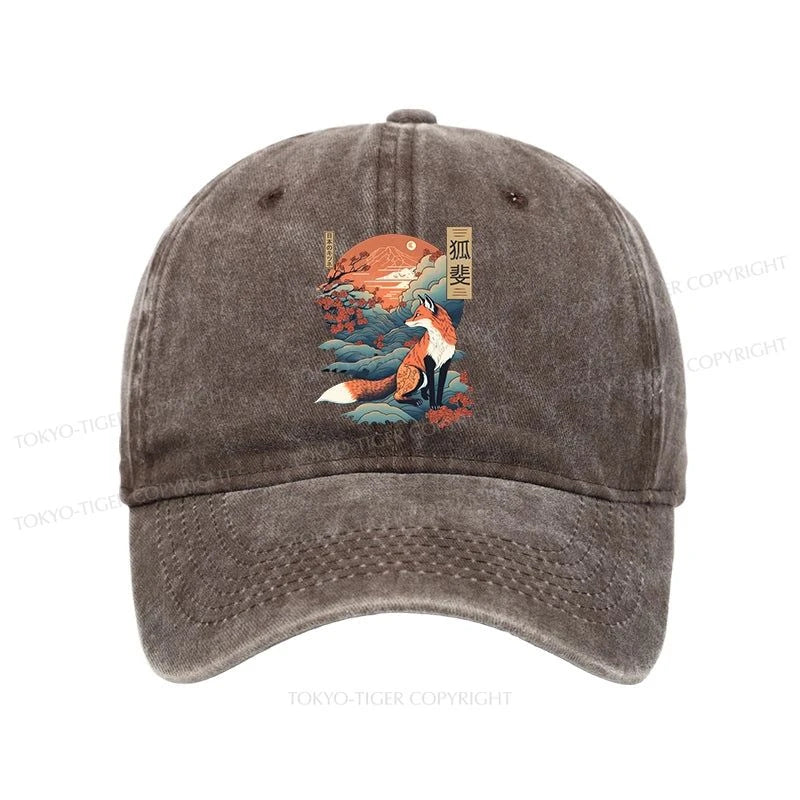 Tokyo-Tiger Japanese Kitsune Fox Sakura Washed Cap