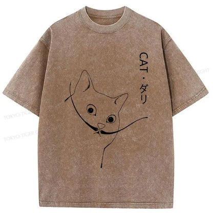 Tokyo-Tiger Dali Cat Japanese Washed T-Shirt