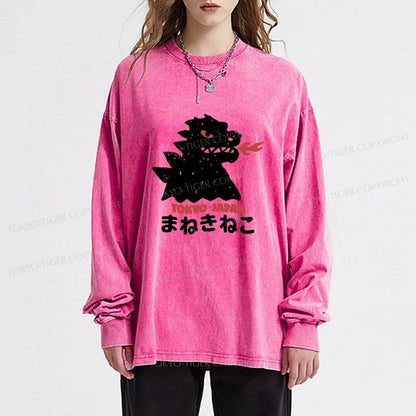 Tokyo-Tiger Japanese Fortune Cat Washed Long Sleeve T-Shirt