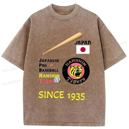 Tokyo-Tiger Japanese Professional Baseball Team Washed T-Shirt