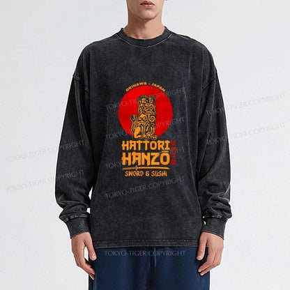 Tokyo-Tiger Hattori Hanzo Katana Washed Long Sleeve T-Shirt