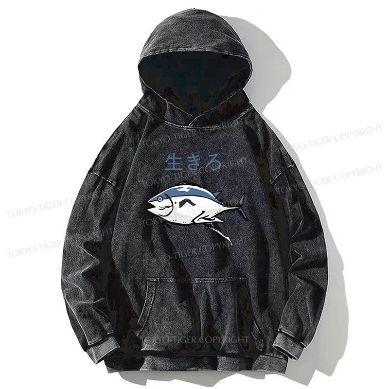 Tokyo-Tiger Running Fish Washed Hoodie