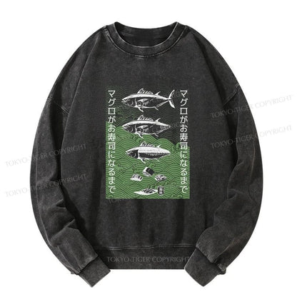 Tokyo-Tiger How Tuna Becomes Sushi Washed Sweatshirt