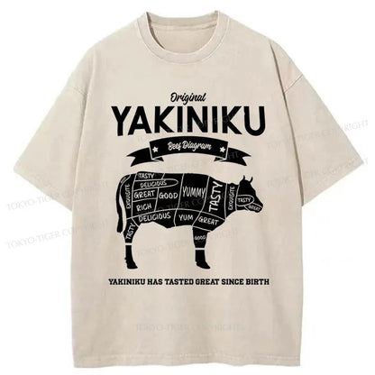 Tokyo-Tiger Yakiniku Beef Diagram Cow Japanese Washed T-Shirt