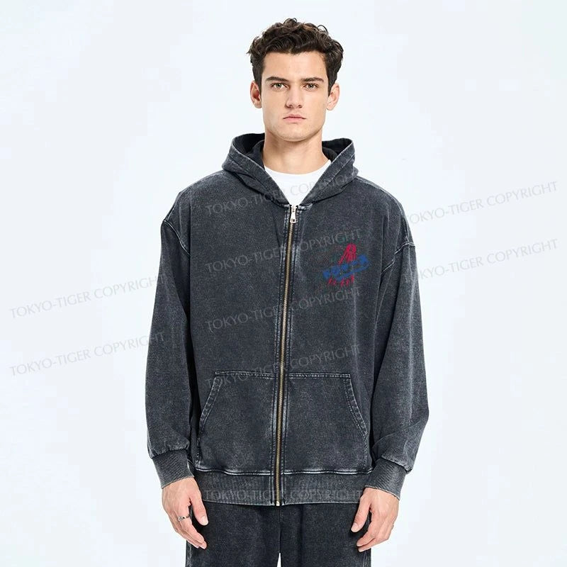 Tokyo-Tiger LA Dodgers Japanese Logo Washed Zip Hoodie