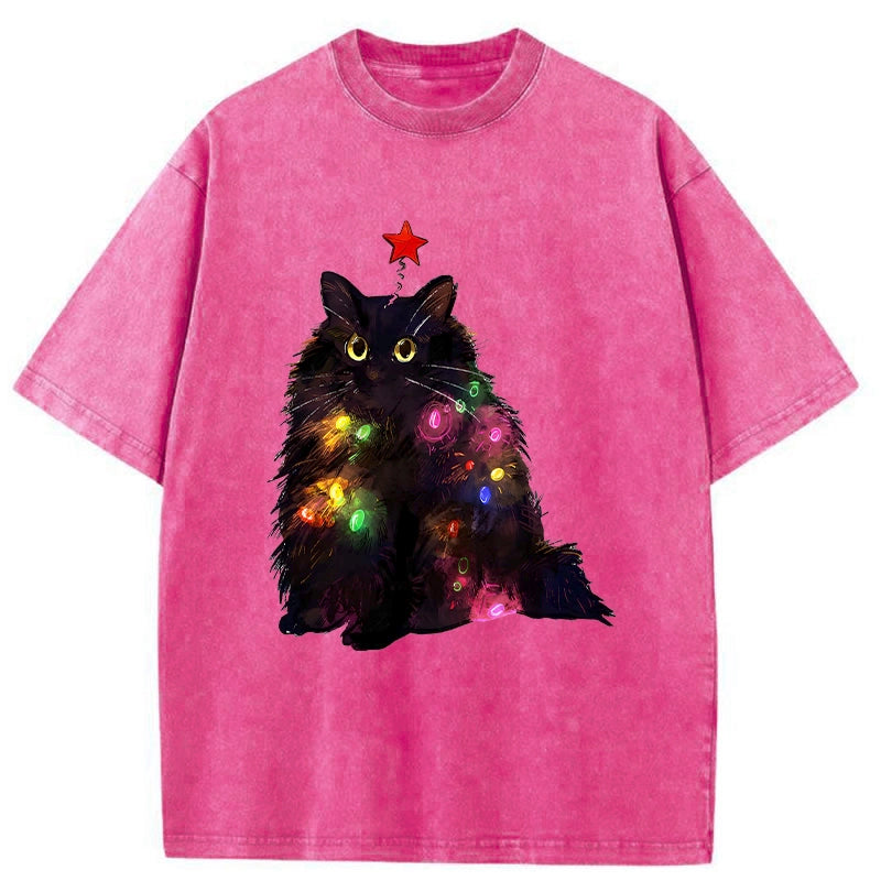 Tokyo-Tiger Christmas Lights Cat Washed T-Shirt