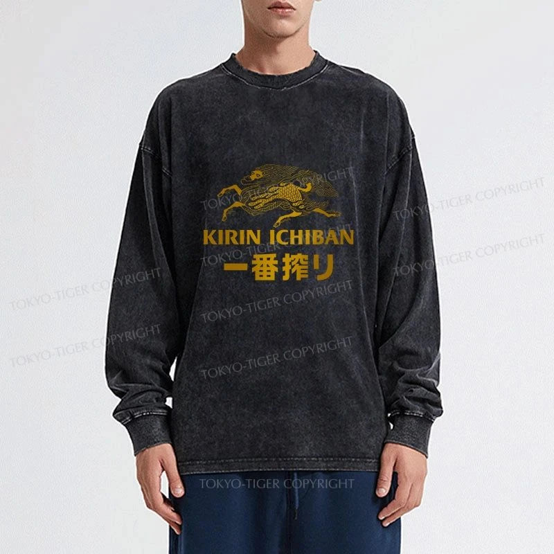 Tokyo-Tiger Japanese Beer Art Print Washed Long Sleeve T-Shirt