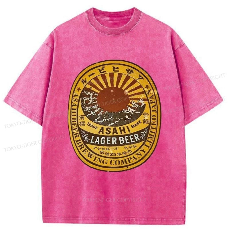 Tokyo-Tiger Asahi Lager Beer Label Washed T-Shirt