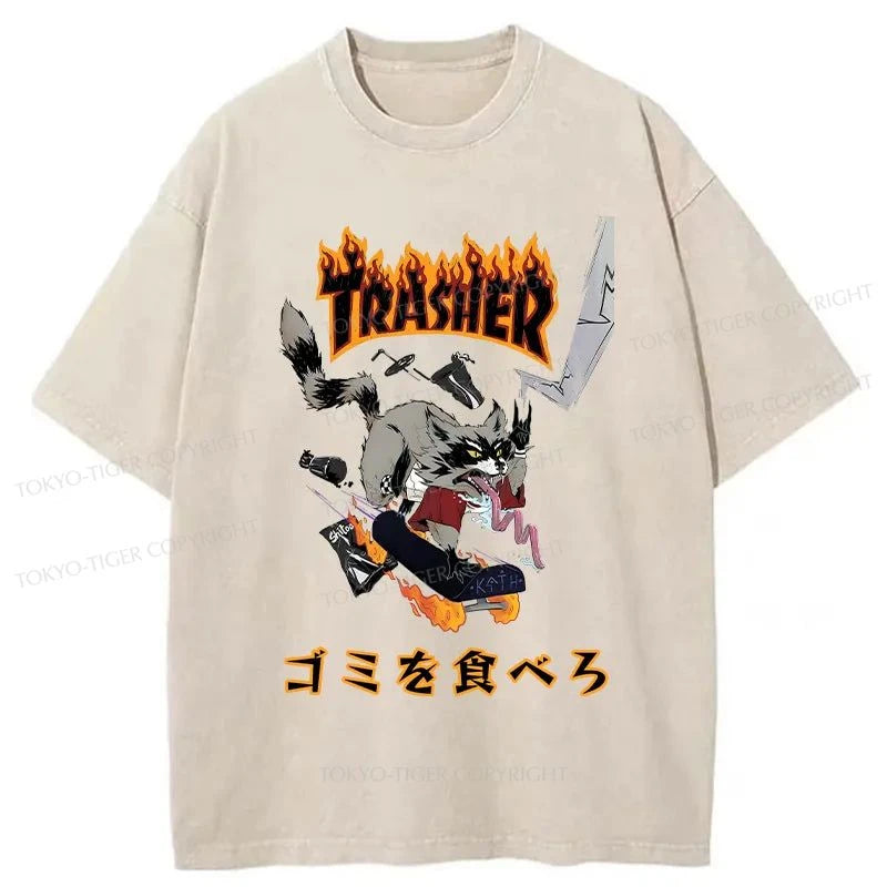 Tokyo-Tiger Skate Fast Eat Trash Washed T-Shirt