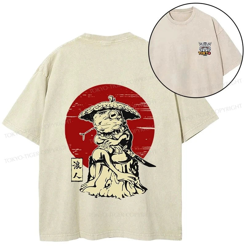 Tokyo-Tiger Rounin Japanese Frog Samurai Front Back Washed T-Shirt