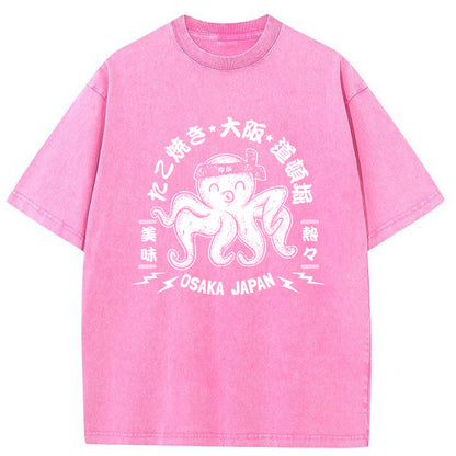 Tokyo-Tiger Takoyaki Japanese Osaka Tako Octopus Washed T-Shirt