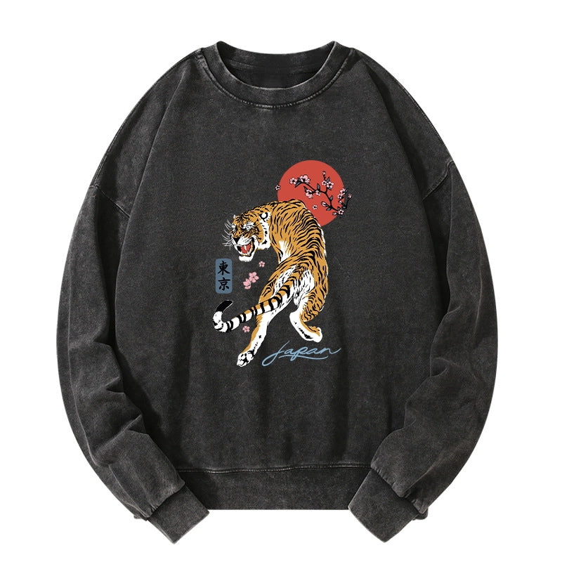 Tokyo-Tiger Tiger Blossom Japanese Sakura Washed Sweatshirt