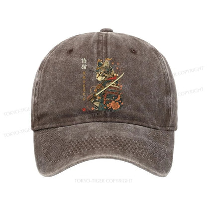 Tokyo-Tiger Cat Samurai Japanese Art Washed Cap