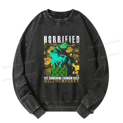 Tokyo-Tiger Horrified Two Frogs Funny Washed Sweatshirt