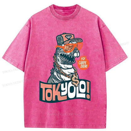 Tokyo-Tiger Stylish Dinosaur Washed T-Shirt