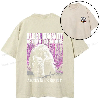 Tokyo-Tiger Reject Humanity Return To Monkey Front Back Washed T-Shirt