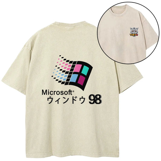 Tokyo-Tiger Microsoft Windows 98 Front Back Washed T-Shirt