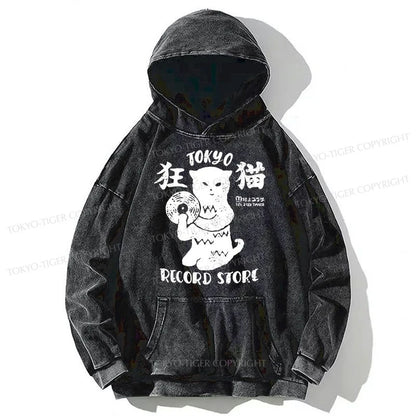 Tokyo-Tiger Tokyo Record Store Cat CD Washed Hoodie