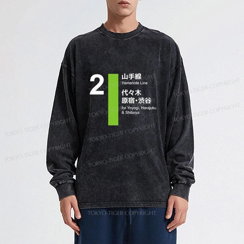 Tokyo-Tiger Yamanote Line Shibuya And Harajuku Washed Long Sleeve T-Shirt