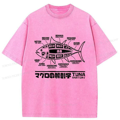 Tokyo-Tiger Tuna Dissection Map Japanese Washed T-Shirt