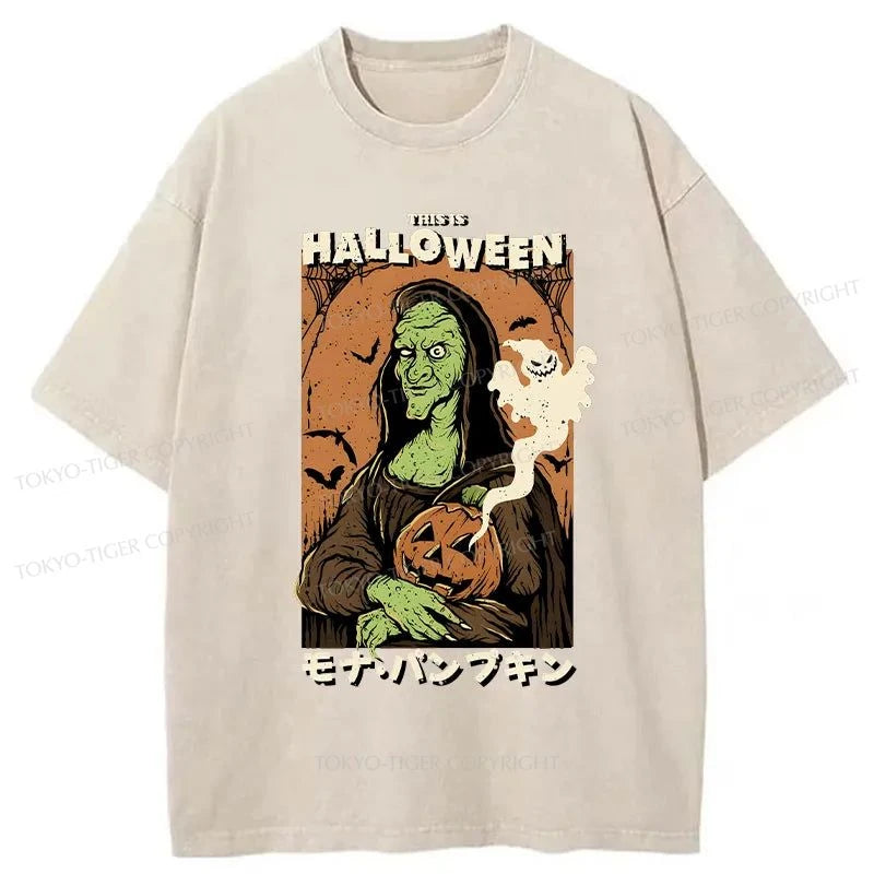 Tokyo-Tiger Mona Lisa Smile On Halloween Washed T-Shirt