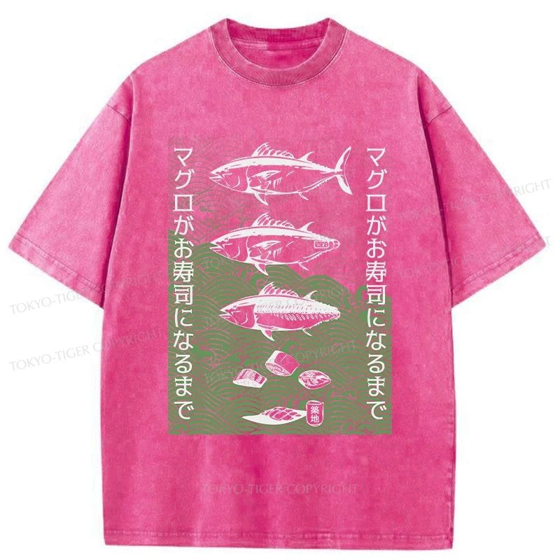 Tokyo-Tiger How Tuna Becomes Sushi Washed T-Shirt