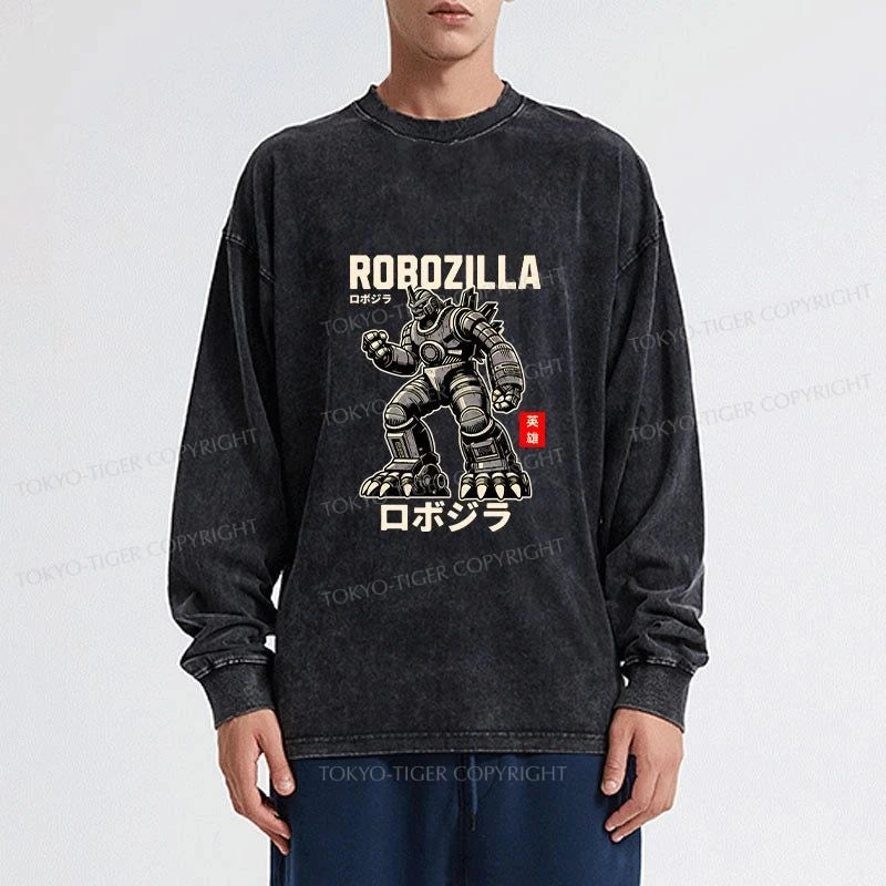 Tokyo-Tiger Robozilla Vintage Manga Anime Washed Long Sleeve T-Shirt