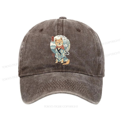 Tokyo-Tiger Samurai Shiba Dog Japanese Washed Cap