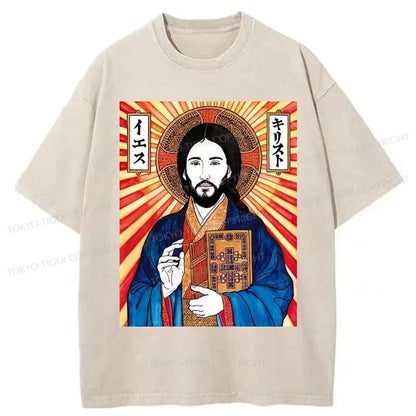 Tokyo-Tiger Japanese Jesus Image Washed T-Shirt