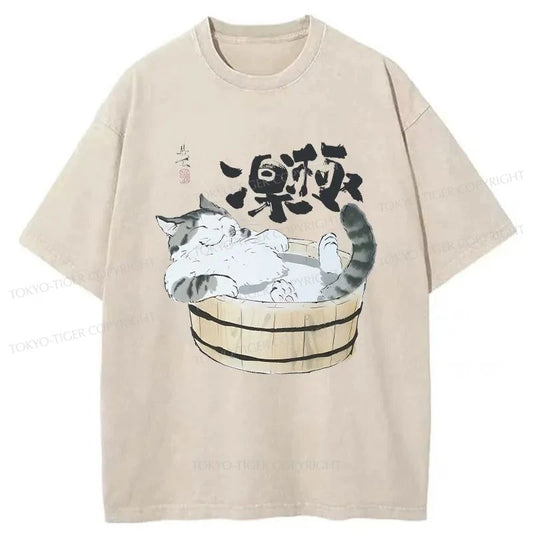 Tokyo-Tiger Cat Is Enjoying A Bath Washed T-Shirt