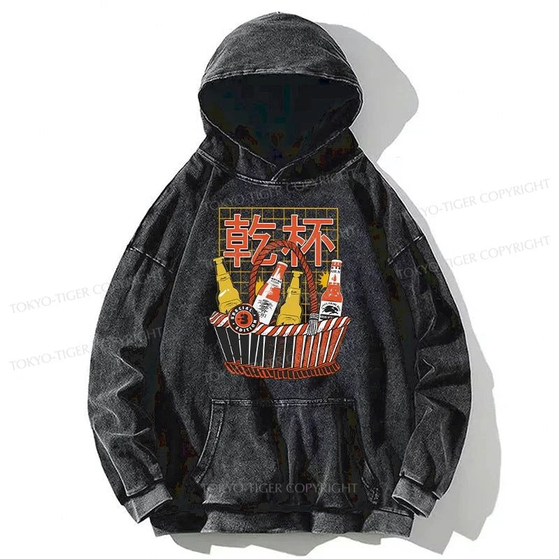 Tokyo-Tiger Have A Beer Together Washed Hoodie