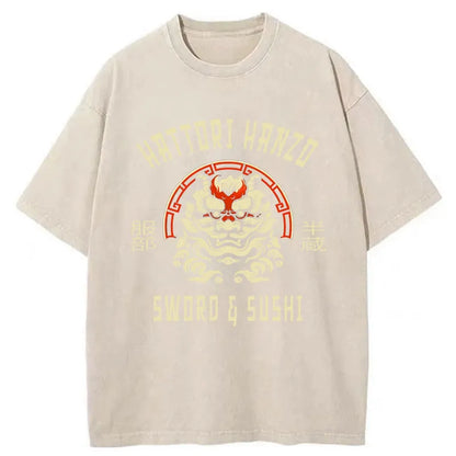 Tokyo-Tiger Hattori Hanzo Sword And Sushi Japanese Washed T-Shirt