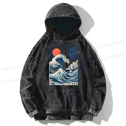 Tokyo-Tiger Ukiyo-e Ocean Waves Japan Washed Hoodie