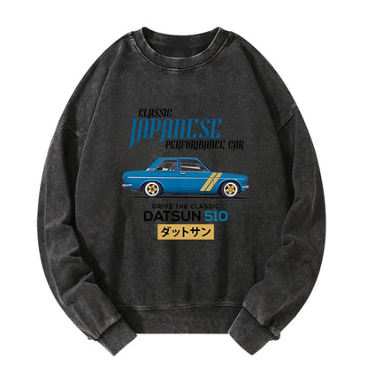 Tokyo-Tiger Datsun 510 - Classic Japanese Car Washed Sweatshirt